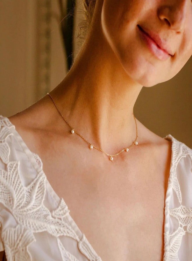 Collner Dainty Pearl Necklace 14K Gold/Silver Plated Cute Elegant Tiny Pearl Choker Delicate Layered Freshwater Pearl Necklace Everyday Jewelry Gift(Pearl tassel Gold) - Image 5